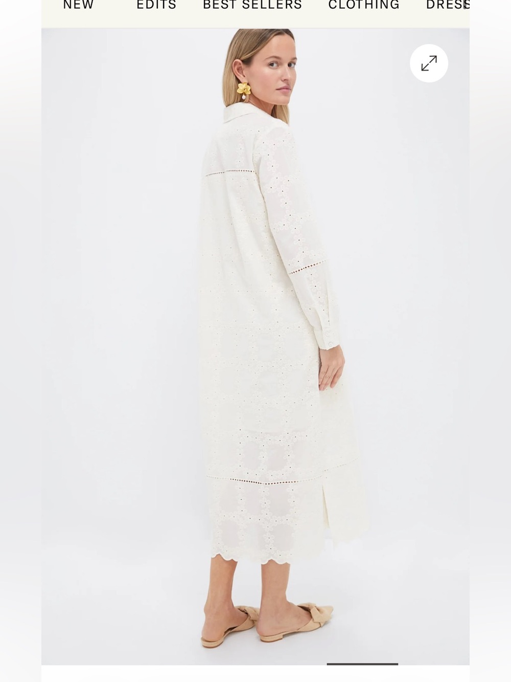 Tuckernuck Pomander Place Ivory Eyelet Griffin Midi Shirt Dress Worn 1x LARGE - Picture 4 of 9
